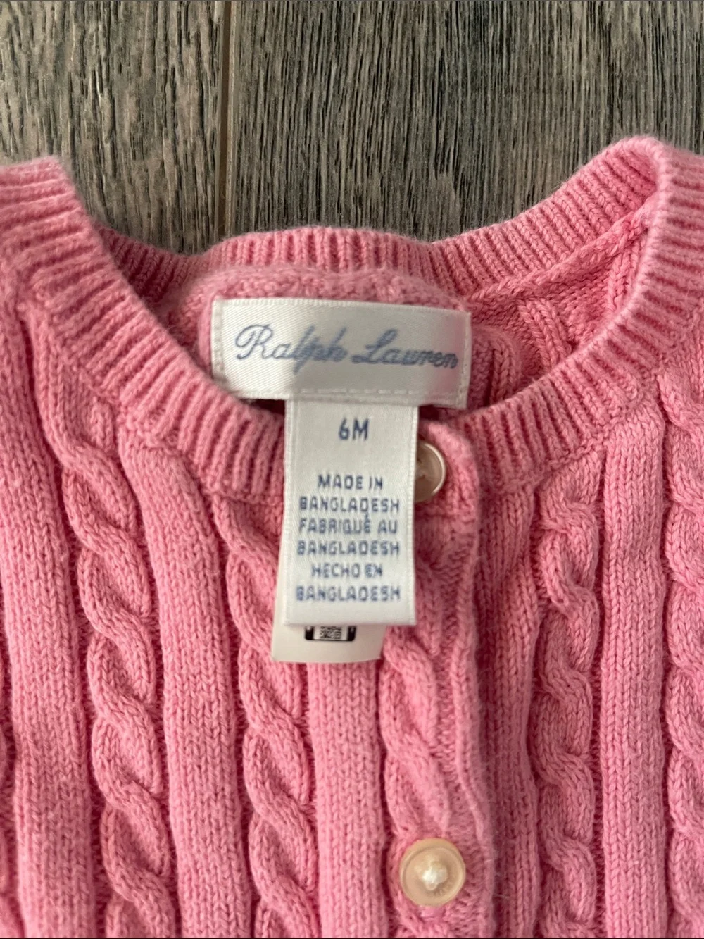 Ralph Lauren Pink Cable Knit Baby Cardigan